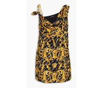 Embellished printed silk-twill mini dress - Yellow