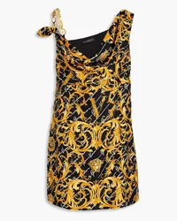 Versace Embellished printed silk-twill mini dress - Yellow Yellow