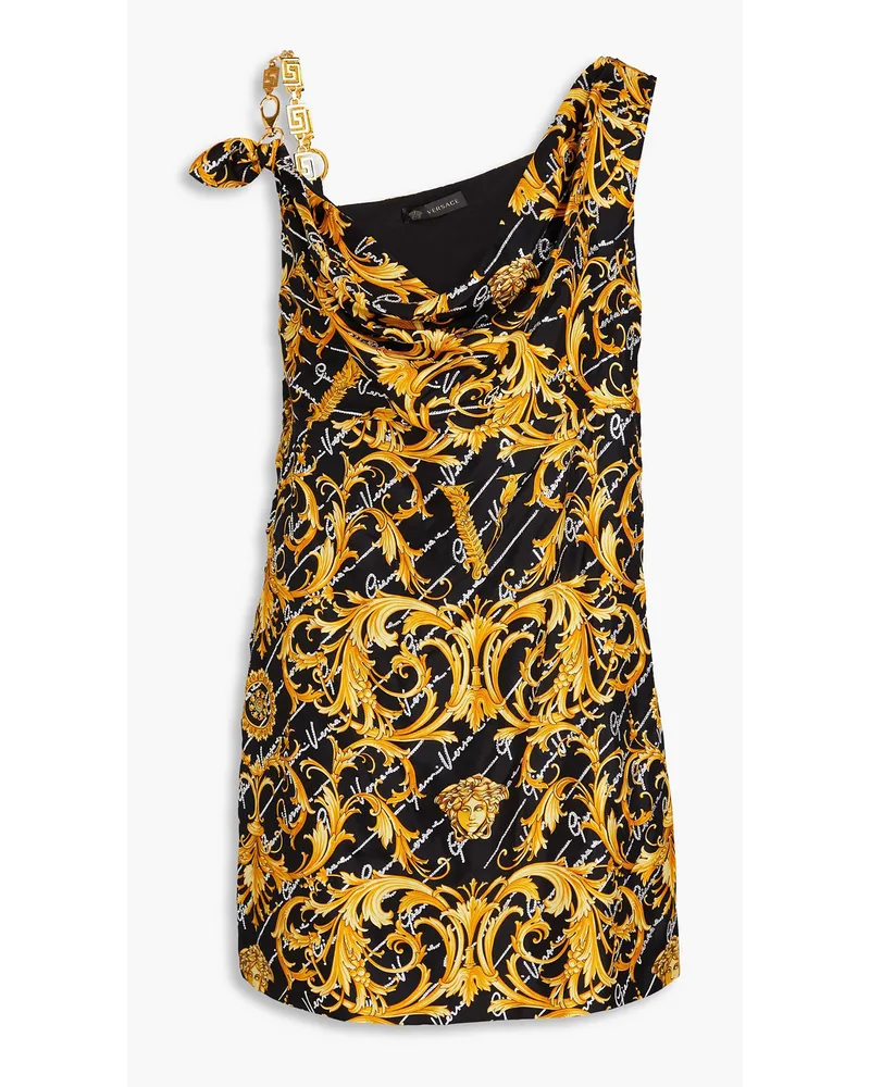 Versace Embellished printed silk-twill mini dress - Yellow Yellow