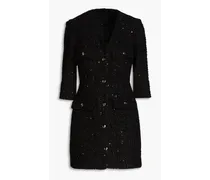 Sequin-embellished metallic tweed mini dress - Black