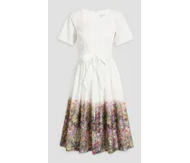 Floral-print cotton-blend poplin midi dress - White