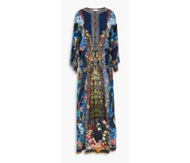 Crystal-embellished floral-print silk crepe de chine maxi dress - Blue