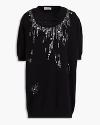 Paco Rabanne Distressed embellished merino wool top - Black Black