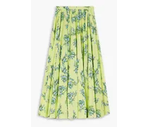 Rhea floral-print Swiss-dot cotton-blend seersucker midi skirt - Green