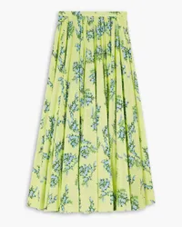 EMILIA WICKSTEAD Rhea floral-print Swiss-dot cotton-blend seersucker midi skirt - Green Green