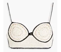 Two-tone crocheted cotton-blend bra top - Neutral