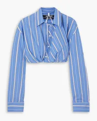 Jacquemus Bahia cropped twisted striped cotton-poplin shirt - Blue Blue