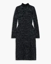 Stella McCartney Pointelle-trimmed embroidered crushed-velvet dress - Black Black