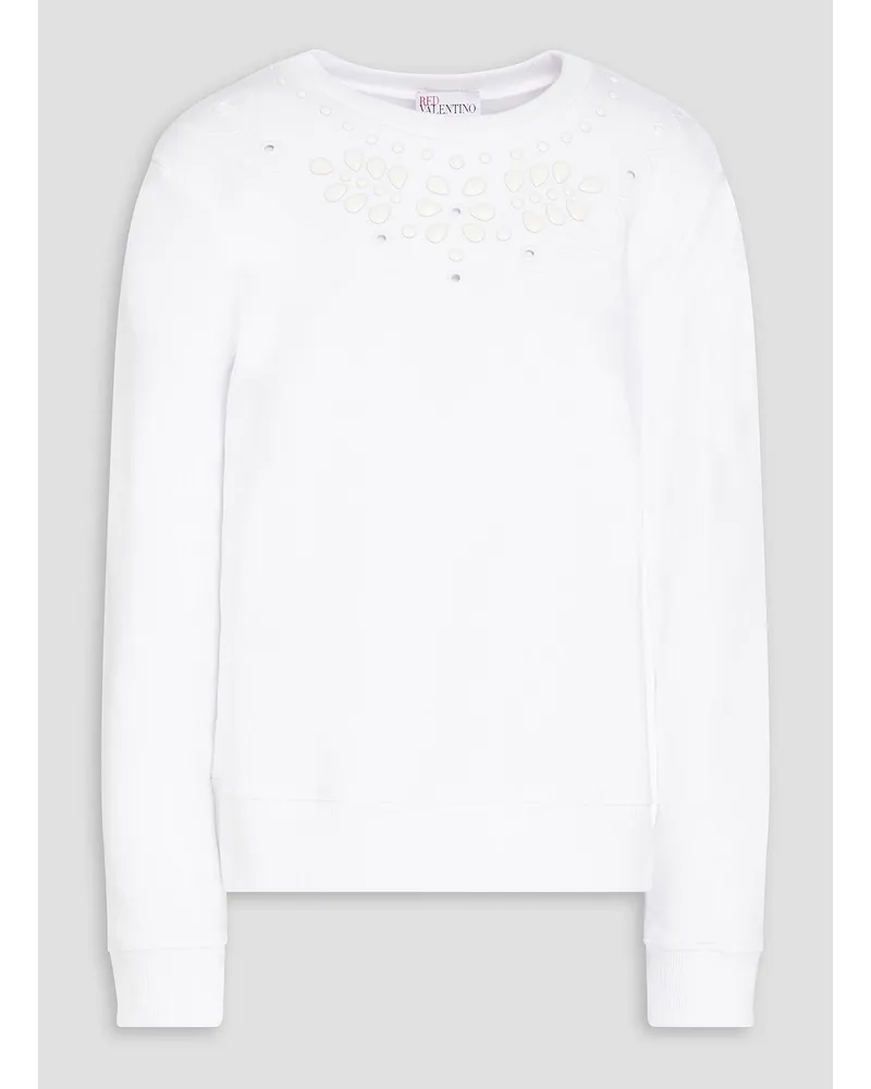 RED Valentino Embellished French cotton-blend terry sweatshirt - White White