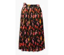 Fanny pleated floral-print satin-jacquard midi skirt - Black