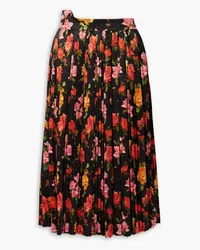 Commission Fanny pleated floral-print satin-jacquard midi skirt - Black Black