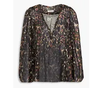 Printed metallic fil coupé silk-blend blouse - Black