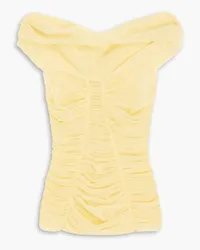 Dolce & Gabbana Off-the-shoulder ruched tulle top - Yellow Yellow