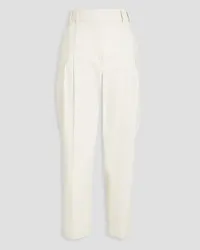 Brunello Cucinelli Cropped bead-embellished cotton-blend twill tapered pants - White White