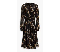 Pintucked floral-print fil coupé chiffon dress - Black