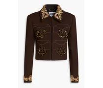 Cropped embellished wool-crepe jacket - Brown