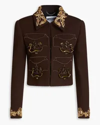 Moschino Cropped embellished wool-crepe jacket - Brown Brown