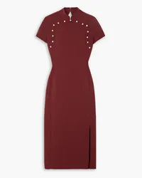 Huishan Zhang Lei open-back faux pearl-embellished crepe midi dress - Burgundy Burgundy