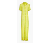 Silk-blend fil coupé crepon maxi shirt dress - Yellow