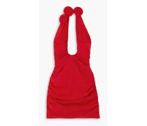 Magda Butrym Appliquéd stretch-silk halterneck mini dress - Red Red