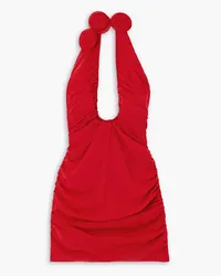 Magda Butrym Appliquéd stretch-silk halterneck mini dress - Red Red