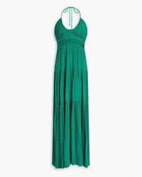 A.L.C. Cecilia gathered plissé-satin halterneck maxi dress - Green Green