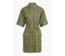 Belted linen mini shirt dress - Green