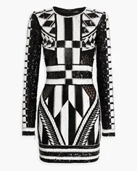 Balmain Embellished stretch-tulle mini dress - Black Black