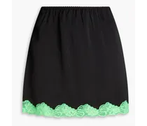 Fluted lace-trimmed silk-satin mini skirt - Black