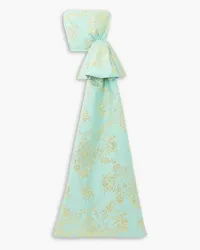 Reem Acra Draped strapless bow-detailed metallic brocade top - Green Green