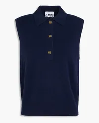 Ganni Merino wool and cashmere-blend polo shirt - Blue Blue