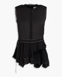 3.1 phillip lim Layered pleated chiffon and satin top - Black Black