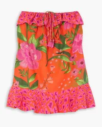 FARM Rio Romantic Garden and Pop Short strapless printed cotton coverup - Orange Orange