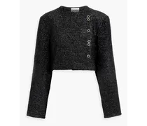 Ganni Cropped metallic bouclé-tweed jacket - Black Black