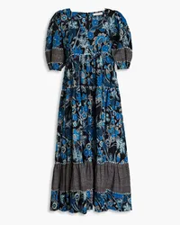 Ulla Johnson Nora gathered floral-print cotton-blend midi dress - Blue Blue