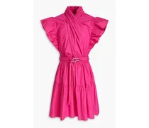 Finn belted ruffled cotton-poplin mini dress - Pink