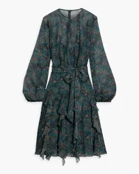 Mikael Aghal Ruffled floral-print chiffon dress - Green Green