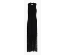 Fringed cotton-blend maxi dress - Black