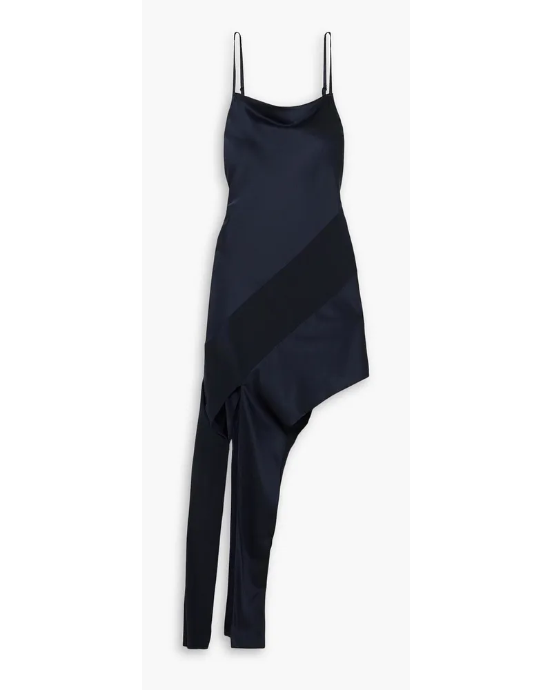 Helmut Lang Slash asymmetric crepe-trimmed stretch-silk midi dress - Blue Blue