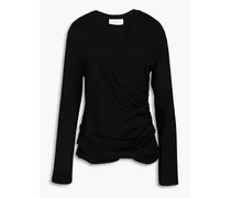 Ruched cotton-jersey top - Black