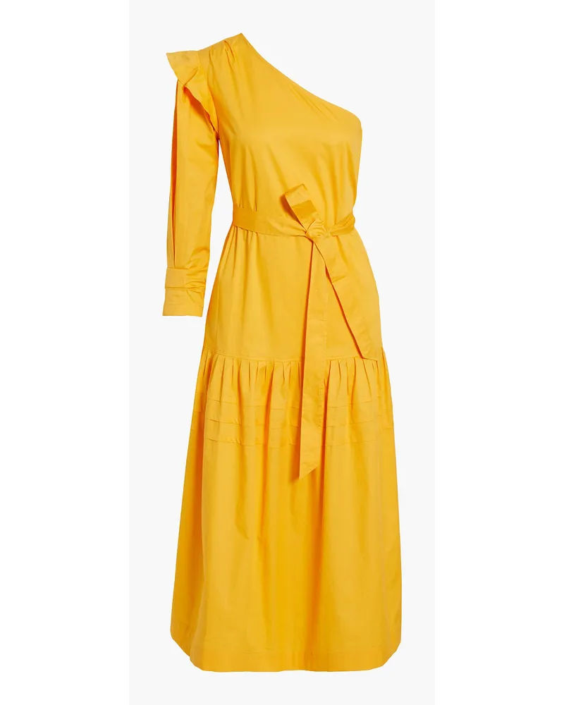 Derek Lam One-shoulder belted cotton-poplin midi dress - Yellow Yellow