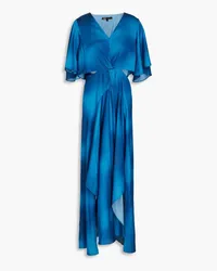 Maje Wrap-effect tie-dyed satin maxi dress - Blue Blue