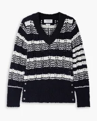 Thom Browne Striped bouclé-knit cotton-blend sweater - Black Black