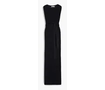 Belted pointelle-knit cotton and hemp-blend maxi dress - Black