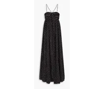 Gathered polka-dot georgette maxi dress - Black