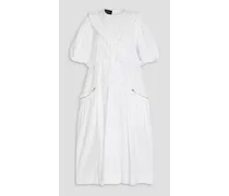Ruffled cotton-poplin midi dress - White