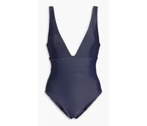 Iris ribbed stretch-jersey swimsuit - Blue