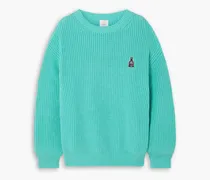 Oversized appliquéd ribbed cotton and wool-blend sweater - Blue