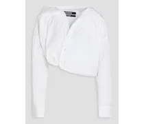 Asymmetric cropped cotton-poplin shirt - White