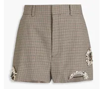 Crystal-embellished cutout houndstooth wool shorts - Brown